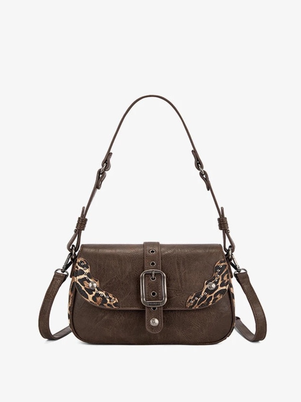 Wrangler Western Buckle Studded Shoulder Crossbody Bag - Coffee